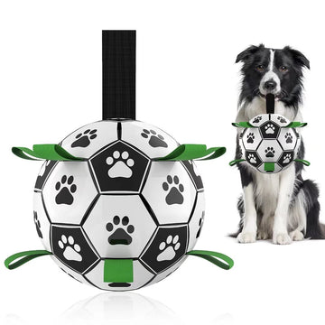 Strong, bite-resistant dog soccer ball designed for active outdoor play and training.