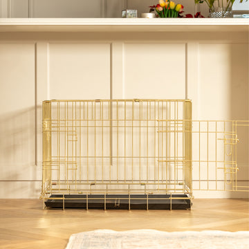 Lords & Labradors Heavy Duty Deluxe Flat-Folding Dog Crate, Gold